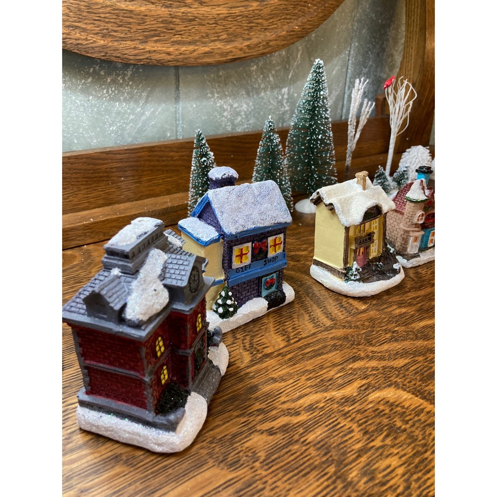 16pc Miniature Christmas Village Set Light Up Houses Trees Deer Lamp Post Decor